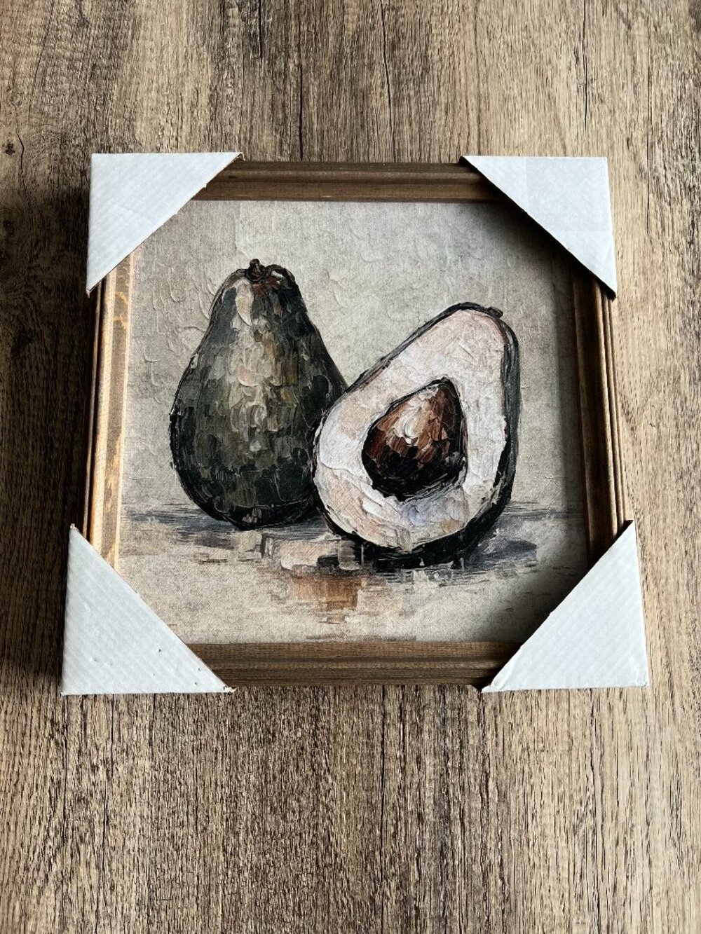 Rustic Avocado Kitchen Wall Art Framed Farmhouse Canvas 12.5” Square